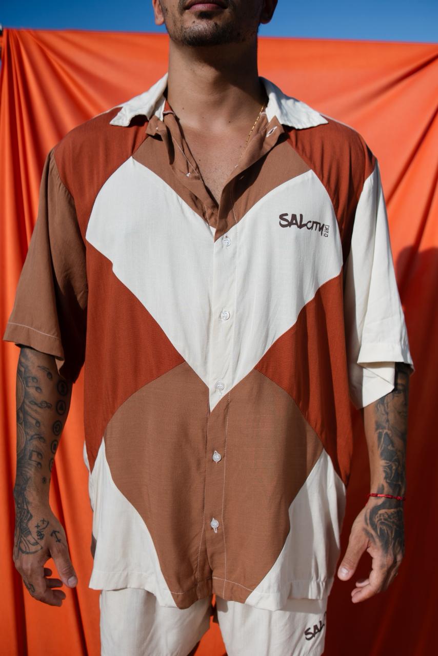 Camisa de botão patchwork