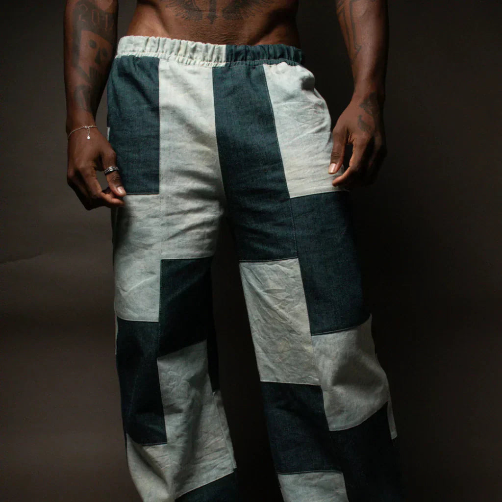 Calça jeans patchwork