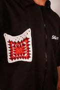 Camisa brim crochê