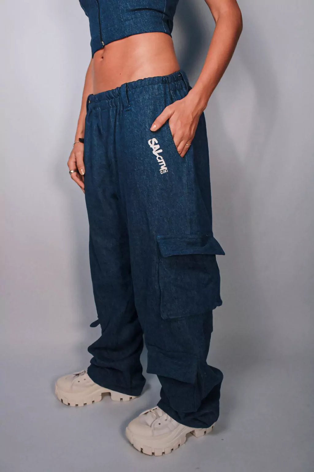 Conjunto jeans top zíper