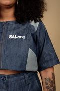 Cropped patchwork com zíper.