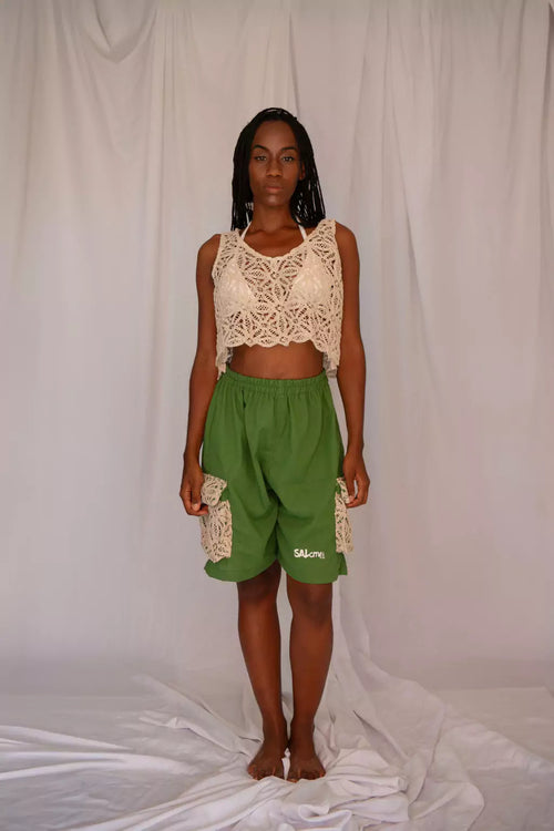 Bermuda linho cargo renda